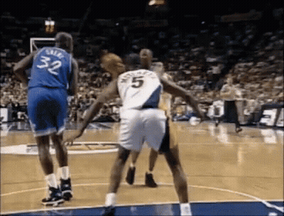 A Basketball Player Wearing A Number 5 Jersey Stands On The Court GIF