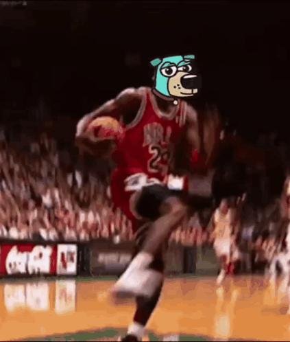 A Basketball Player Wearing A Red Jersey With The Number 23 On It Is Dribbling The Ball On A Court . GIF