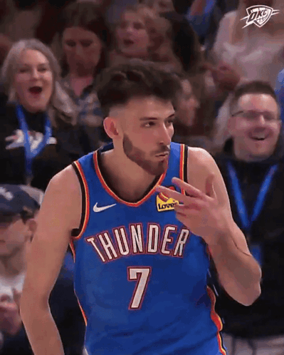 A Basketball Player Wearing A Thunder Jersey With The Number 7 On It GIF