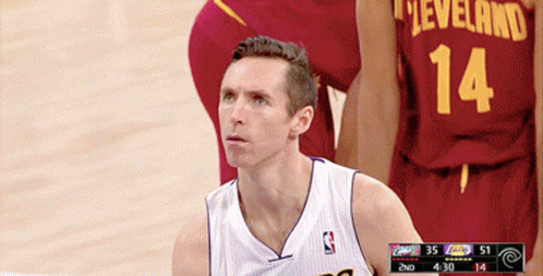 A Basketball Player Wearing A White Jersey With The Number 14 On It GIF