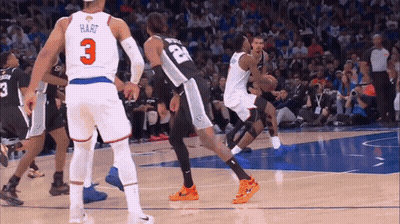 A Basketball Player Wearing A White Jersey With The Number 3 GIF