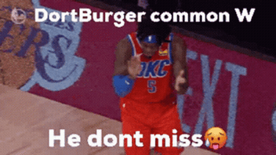 A Basketball Player Wearing An Okc Jersey Is Dancing On The Court GIF