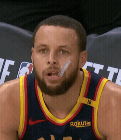 A Basketball Player With A Bandage On His Face Is Wearing A Rakuten Jersey GIF