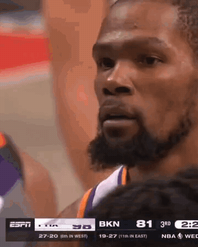 A Basketball Player With A Beard Is Looking At The Camera While Playing Basketball . GIF