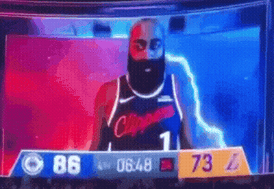 A Basketball Player With A Beard Is Standing In Front Of A Scoreboard With The Number 1 On It GIF