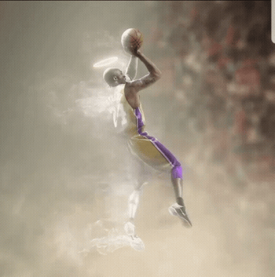 A Basketball Player With A Halo On His Head Is Jumping In The Air While Holding A Basketball GIF