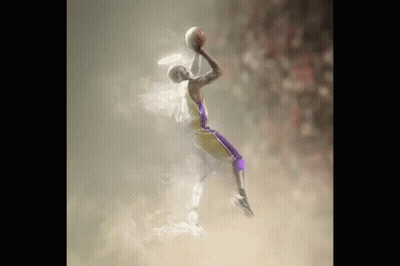 A Basketball Player With A Halo On His Head Is Jumping In The Air With A Ball GIF