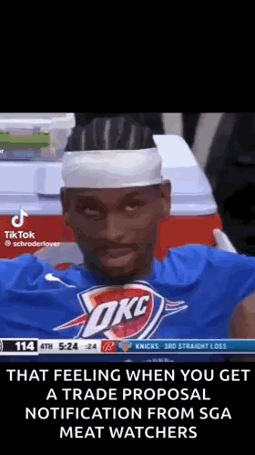 A Basketball Player With A Headband On His Head Is Sitting In The Stands . GIF