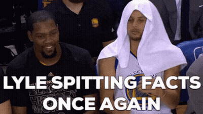 A Basketball Player With A Towel On His Head And The Words Lyle Spitting Facts Once Again Behind Them GIF