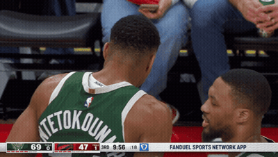 A Basketball Player With The Name Tetokouni On The Back Of His Jersey GIF