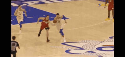 A Basketball Player With The Number 25 On His Jersey Is Dribbling A Basketball On A Court . GIF