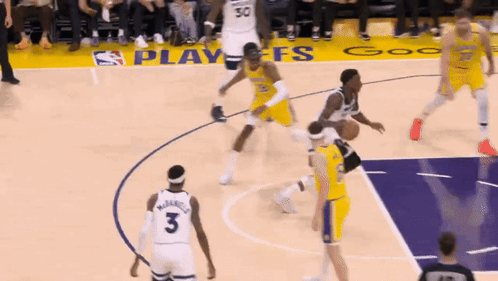 A Basketball Player With The Number 3 On His Jersey Is Dribbling The Ball GIF