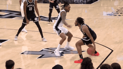 A Basketball Player With The Number 33 On His Jersey Is Dribbling The Ball GIF