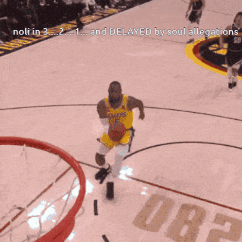 A Basketball Player With The Number 6 On His Jersey Dunks A Ball GIF