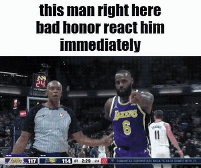 A Basketball Player With The Number 6 On His Jersey Is Shaking Hands With A Referee During A Game GIF