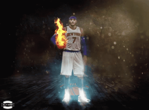 A Basketball Player With The Number 7 On His Jersey Is Holding A Fireball In His Hand GIF