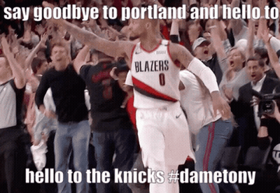 A Basketball Player With The Word Blazers On His Shirt GIF