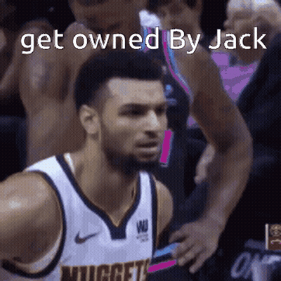 A Basketball Player With The Words Get Owned By Jack Written On It GIF