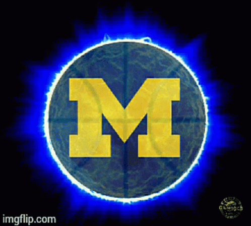 A Basketball With The Letter M In A Circle GIF
