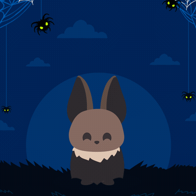 A Bat With A Heart In Its Mouth And Spiders Around It GIF