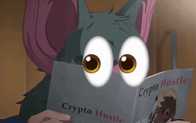 A Bat With Big Eyes Is Reading A Book Called Crypto Hustle GIF