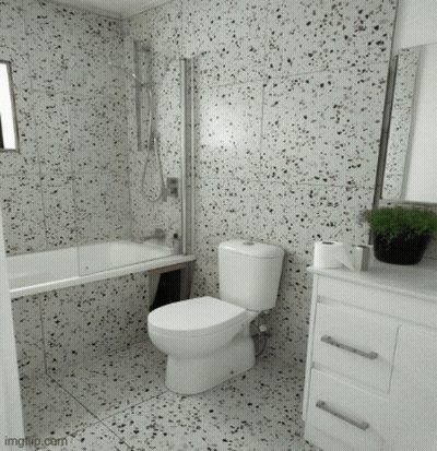 A Bathroom With A Toilet A Sink And A Tub GIF
