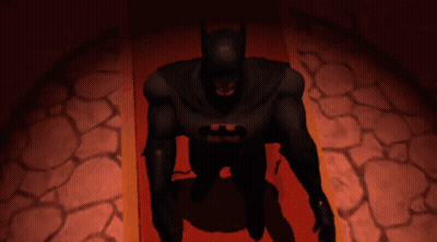 A Batman Laying On A Red Carpet With His Hands Outstretched GIF