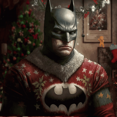 A Batman Wearing An Ugly Christmas Sweater GIF