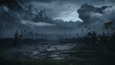 A Battle Scene With A Castle In The Distance GIF