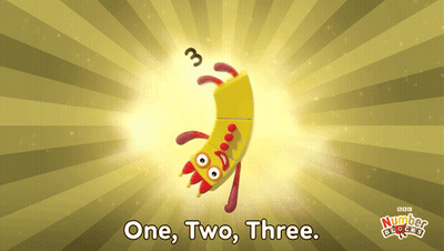 A Bbc Number Blocks Poster With A Yellow Cartoon Character GIF