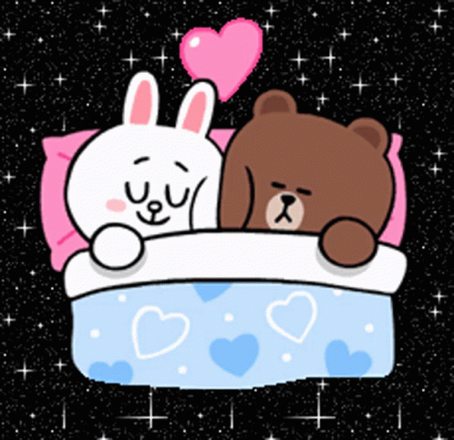 A Bear And A Rabbit Are Sleeping In A Bed GIF