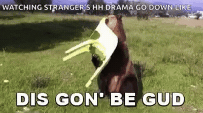 A Bear Is Holding A Chair In Its Mouth While Sitting In The Grass . GIF