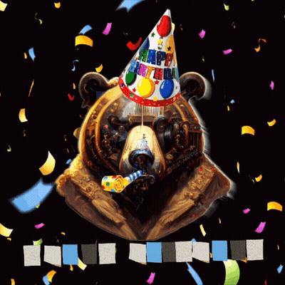 A Bear Wearing A Party Hat With The Words Happy Birthday On It GIF
