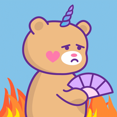 A Bear With A Unicorn Horn Is Holding A Fan GIF