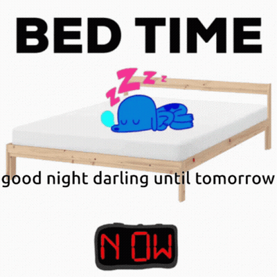 A Bed With A Sleeping Whale On It And The Words Bed Time Good Night Darling Until Tomorrow Below It GIF