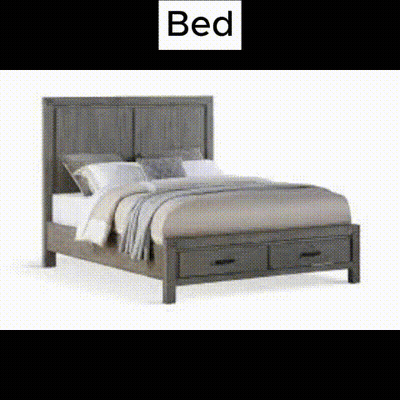 A Bed With Drawers Underneath It And A Gray Headboard On A White Background . GIF