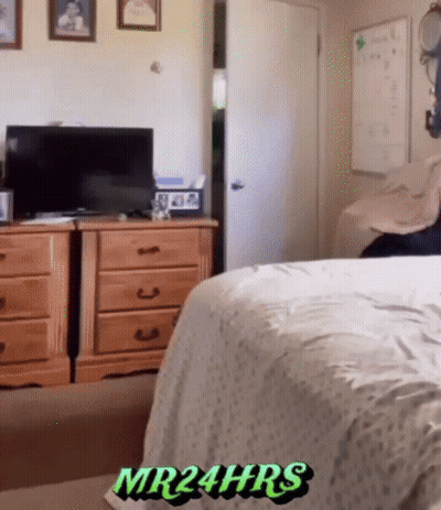 A Bedroom With The Words Mr24hrs Written On The Wall GIF