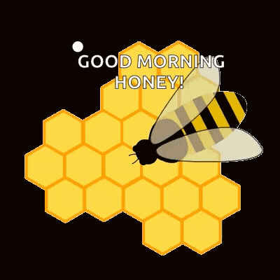 A Bee Is Flying Over A Honeycomb With The Words Good Morning Honey Written Below It GIF