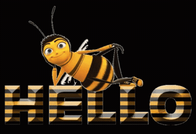A Bee Is Laying On The Word Hello On A Black Background GIF