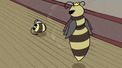 A Bee With A Crown On Its Head Is Standing Next To Another Bee GIF
