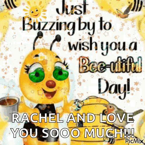 A Bee With Green Eyes Is Holding A Cup Of Coffee And A Bird . GIF