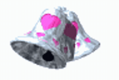 A Bell With Pink Hearts On It Is Floating In The Air . GIF