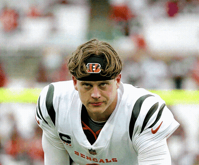 A Bengals Football Player Wearing A Headband With The Letter B On It GIF
