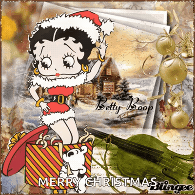A Betty Boop Christmas Greeting Card With A Gift GIF