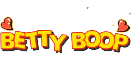 A Betty Boop Logo With Two Red Hearts On A White Background Sticker