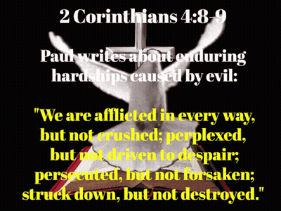 A Bible Verse From 2 Corinthians 4 Shows A Dove And A Cross GIF