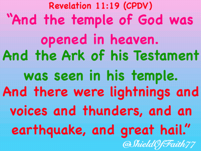 A Bible Verse From Revelation 11:19 Is Displayed On A Colorful Background GIF