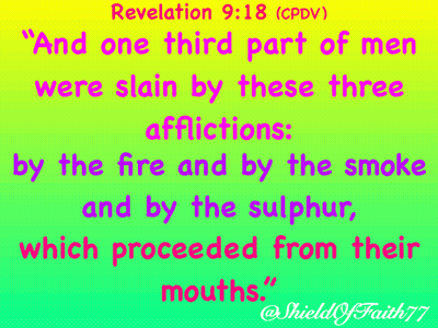 A Bible Verse From Revelation 9:18 Is Displayed On A Colorful Background GIF