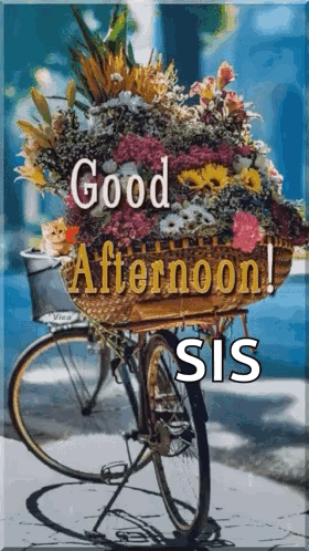 A Bicycle With A Basket Full Of Flowers On It GIF