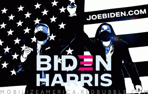 A Biden Harris Poster With A Man And Woman Wearing Face Masks GIF